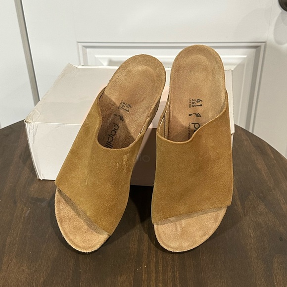 Birkenstock's Papillio Shoes - Birkenstock Papillio Suede Cork Wedge Slide Sandals